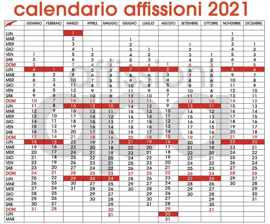 calendario affissioni 2021
